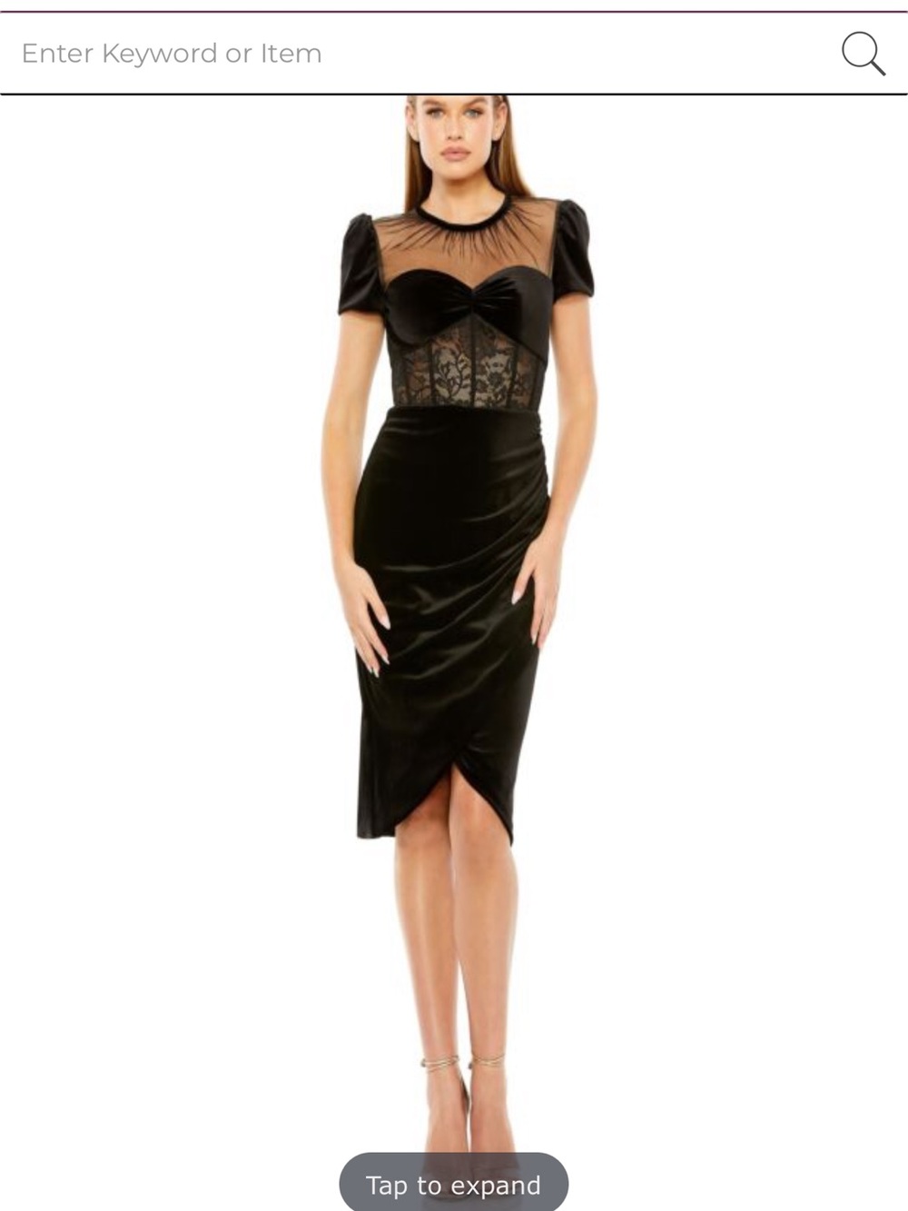 Mac Duggal Black Sheer Lace and Velvet Midi Dress